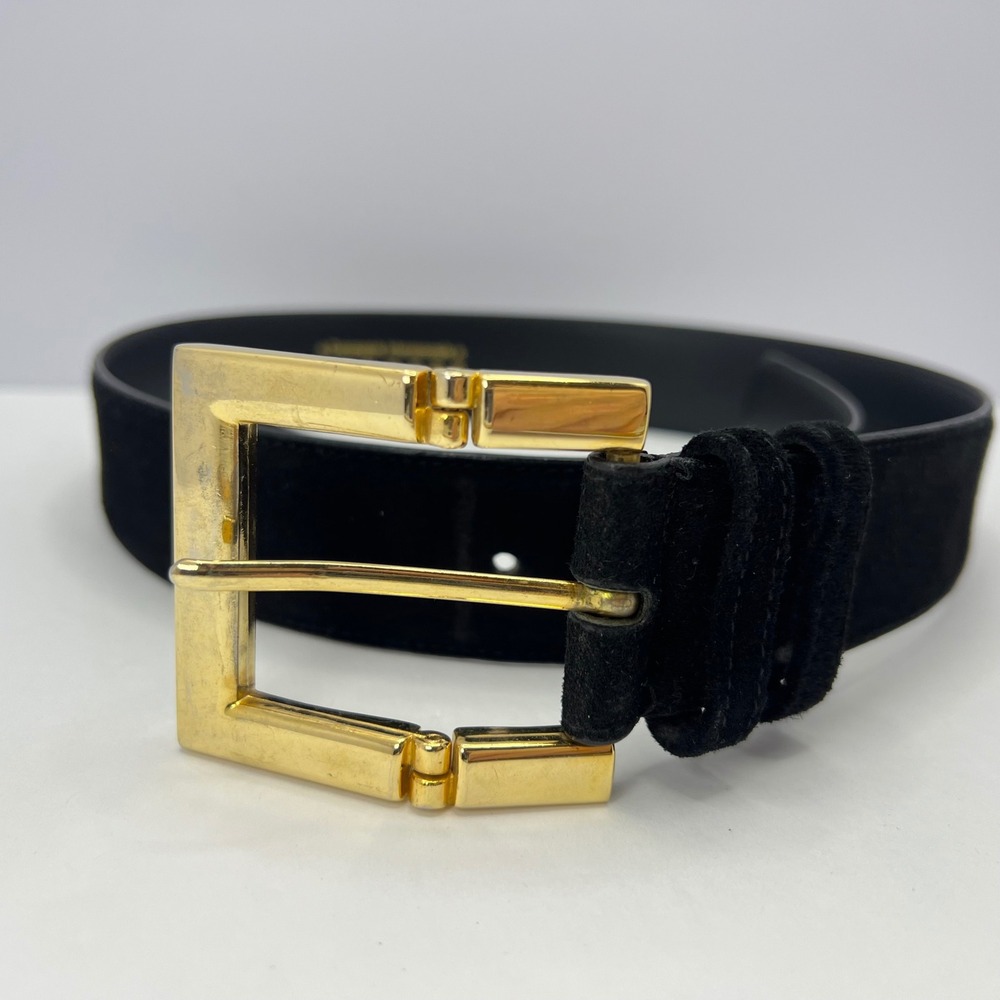 Express Black Suede Leather Belt Women S Gold Buckle Vintage 90s Mallcore Chic